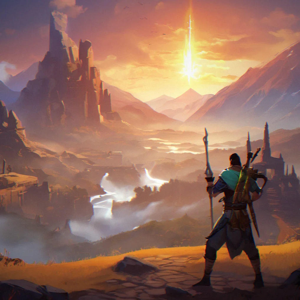 A glowing legendary weapon displayed in a player's inventory, with other characters visible in the background seeking the same item