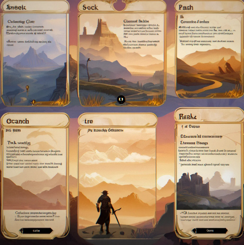 A character creation screen showing different background options, each with different branching story paths visible beneath